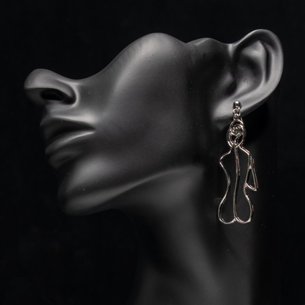 Vajrasana Body Silhouette Sexy Woman Nude Earrings in Silver